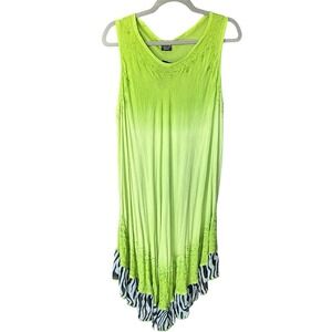 Pams Collection Green Faded Hippy Boho Fairy Sleeveless Dress VTG Zebra One Size